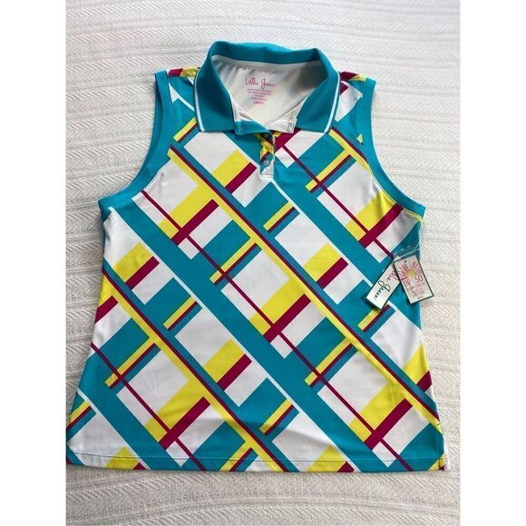 LILLIE GREEN WOMEN’S LARGE Rib Trim Sleeveless Polo Shirt - Picture 2 of 6